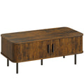 Coffee Table With Sliding Doors for Easy Living Room Storage Rustic Brown Black
