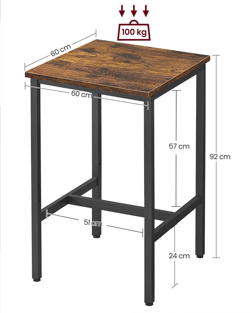 Dimensions diagram showing the 60 x 60 cm top, 92 cm height and 100 kg load