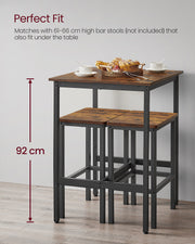 Panel marking the 92 cm table height with two bar stools tucked underneath