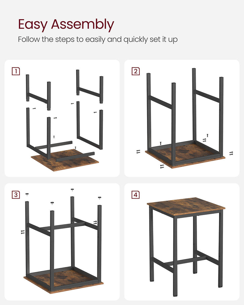 Four-step illustrated assembly diagram for building the bar table