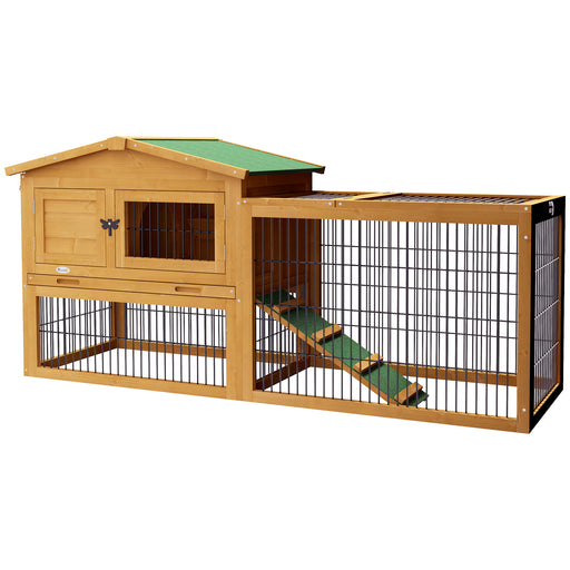 Wooden Rabbit Hutch With Spacious Outdoor Run Ideal For Gardens Or Patios Yellow