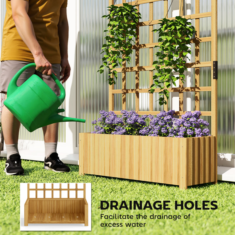 Wooden Raised Garden Planter With Trellis Ideal For Climbing Plants And Herbs Natural Outsunny