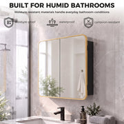 Natural mirror cabinet in a bathroom with moisture-proof, waterproof and corrosion-resistant icons