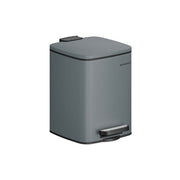 Slate grey steel pedal bin with the lid closed and foot pedal visible on a plain background