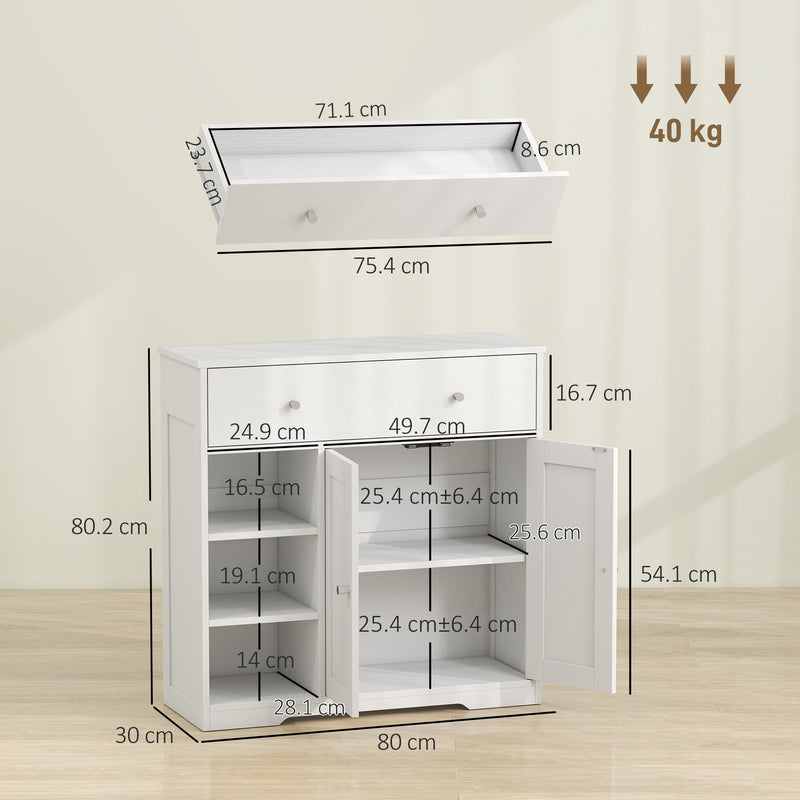 Dimensions diagram of the bathroom cabinet measuring 80 by 30 by 80.2 cm with 40 kg capacity
