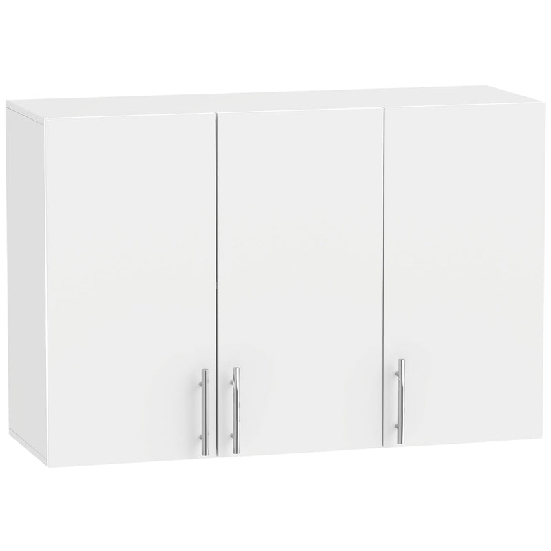 HOMCOM white 3-door bathroom wall cabinet with closed doors, studio shot