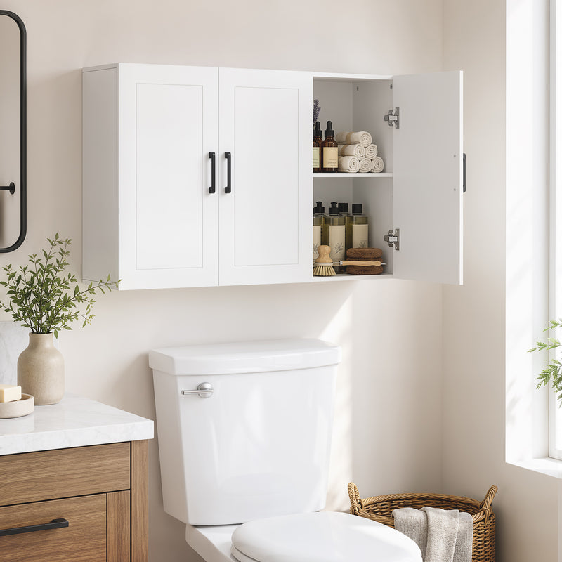 White wall cabinet with three cabinet doors closed