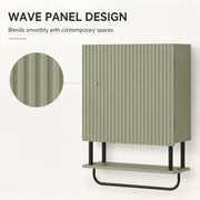 Close-up of the green fluted wave panel door finish on the bathroom wall cabinet