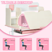 Kids Study Desk and Chair Set with Storage Shelves and Washable Seat Cover, Pink