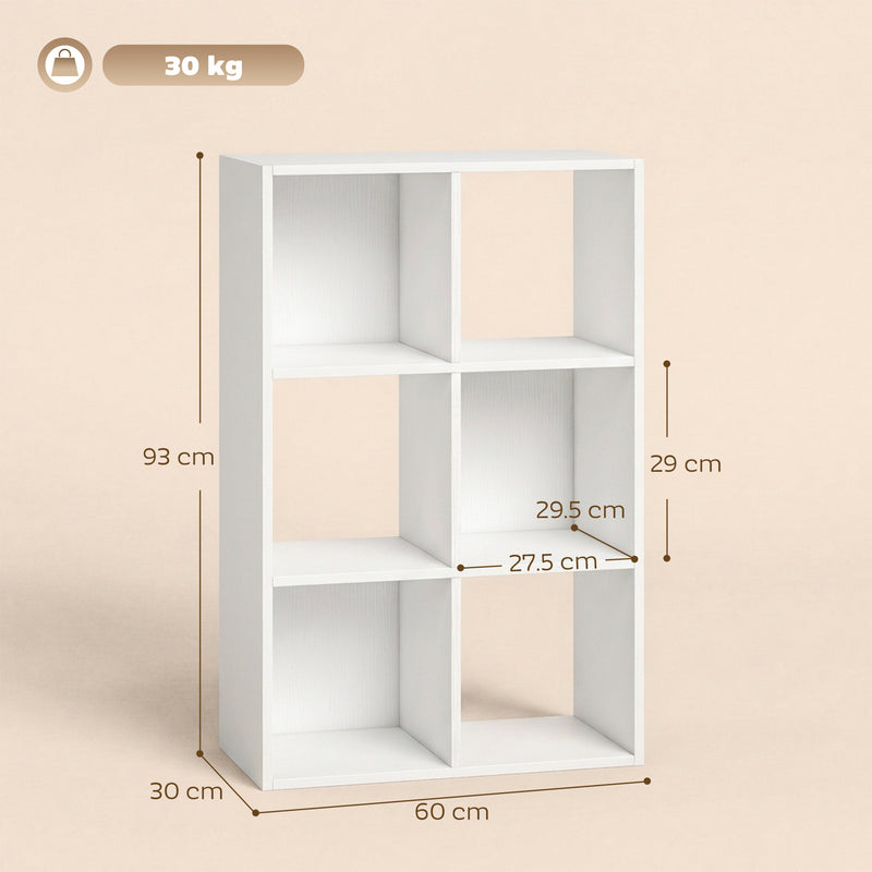 Storage Shelf with 6 Open Compartments for Organising Books and Toys White Wood Effect AOSOM