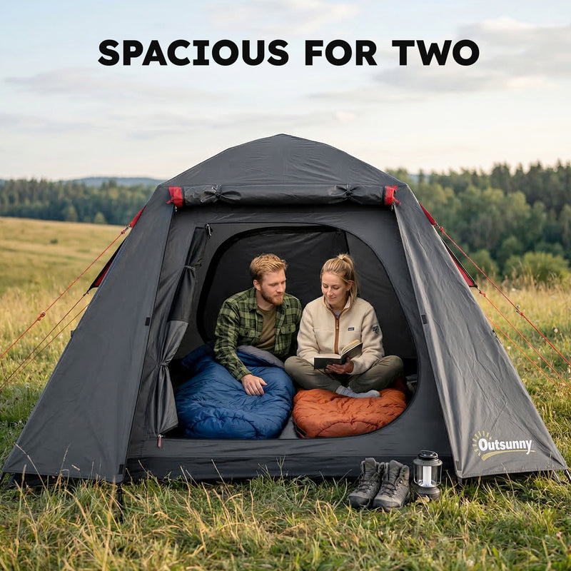 Waterproof 2 Person Camping Tent with Easy Setup and Spacious Interior Dark Grey Red