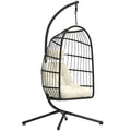 Hanging Egg Chair with Stand for Comfortable Outdoor Relaxation Foldable Basket Black Cream White Outsunny