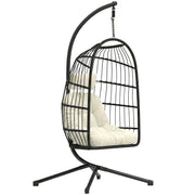 Hanging Egg Chair with Stand for Comfortable Outdoor Relaxation Foldable Basket Black Cream White Outsunny