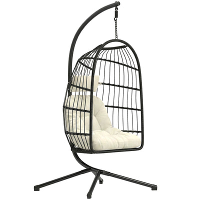 Hanging Egg Chair with Stand for Comfortable Outdoor Relaxation Foldable Basket Black Cream White Outsunny