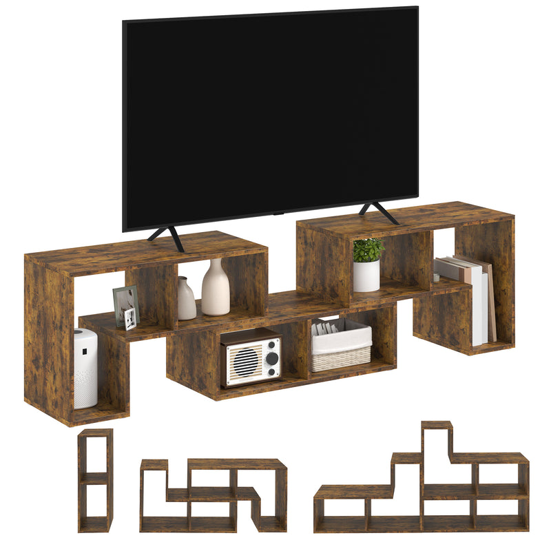 Rustic Brown TV Stand for TVs up to 75 Inches with Storage Shelves Extendable Design by HOMCOM