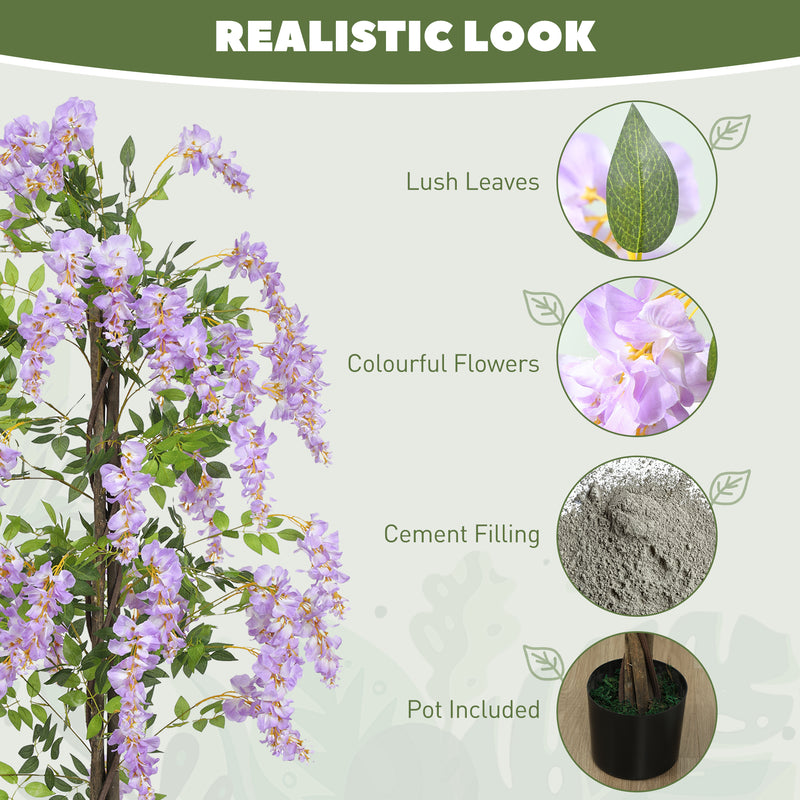 Tall Purple Artificial Wisteria Plant With 756 Leaves And Pot For Indoor Home Decor