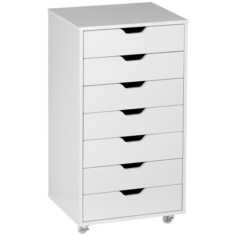 Mobile 7 Drawer Office Filing Cabinet With Smooth Rolling Wheels For Storage, White