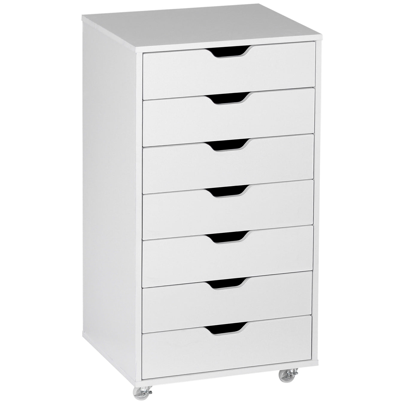 Mobile 7 Drawer Office Filing Cabinet With Smooth Rolling Wheels For Storage, White