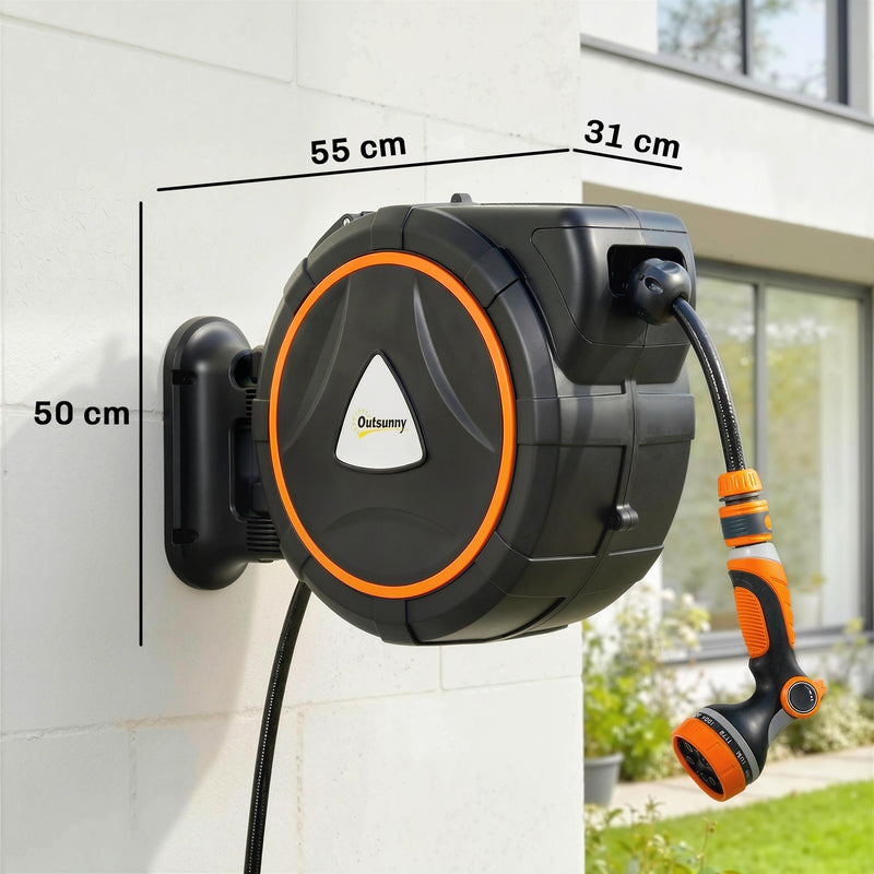 Automatic Garden Hose Reel for Tangle-Free Watering with 23m Retractable Hose Orange Outsunny