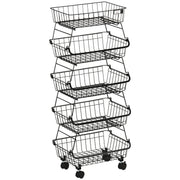 HOMCOM 5 Tier Storage Trolley, Stackable Fruit Vegetable Cart for Kitchen, Living Room, 40 x 2 x 97 cm, Black AOSOM