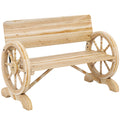 Wooden Garden Bench with Wagon Wheel Design for Two People Natural Wood Finish Outsunny