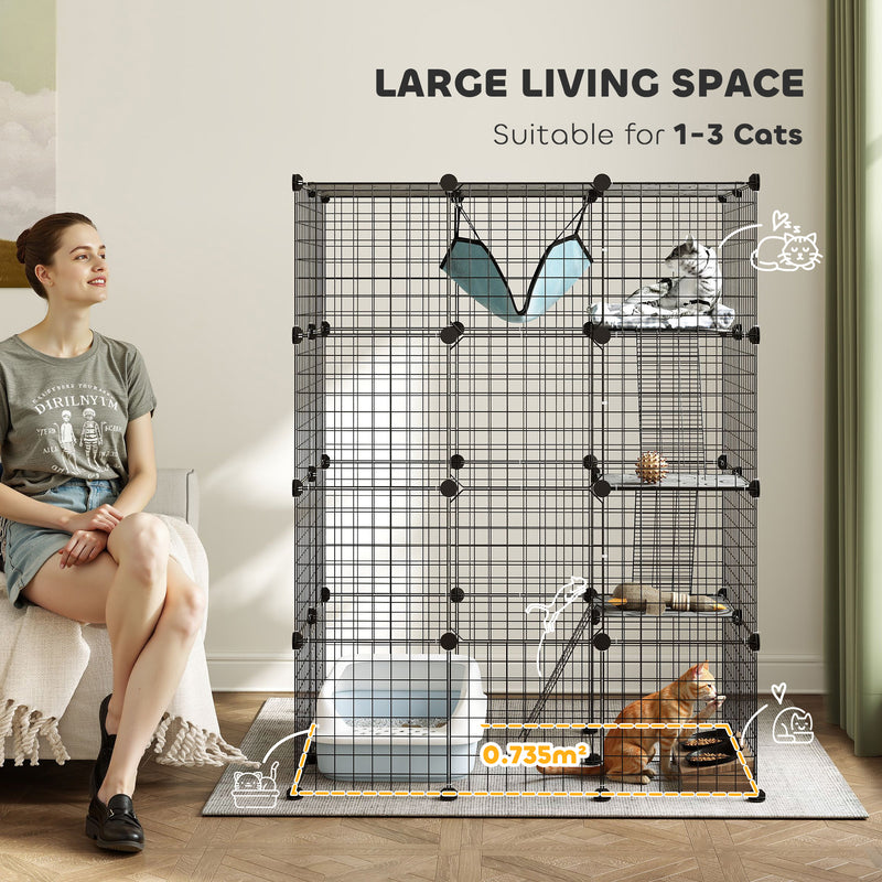 Large 4 Tier DIY Cat Cage with Hammock Ramps and 5 Doors for Indoor Use by PawHut