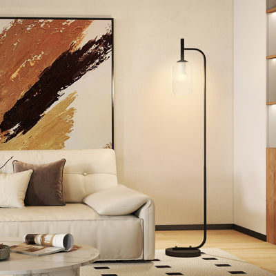 Modern Black Floor Lamp with Glass Shade and Foot Switch for Living Room or Bedroom Homcom