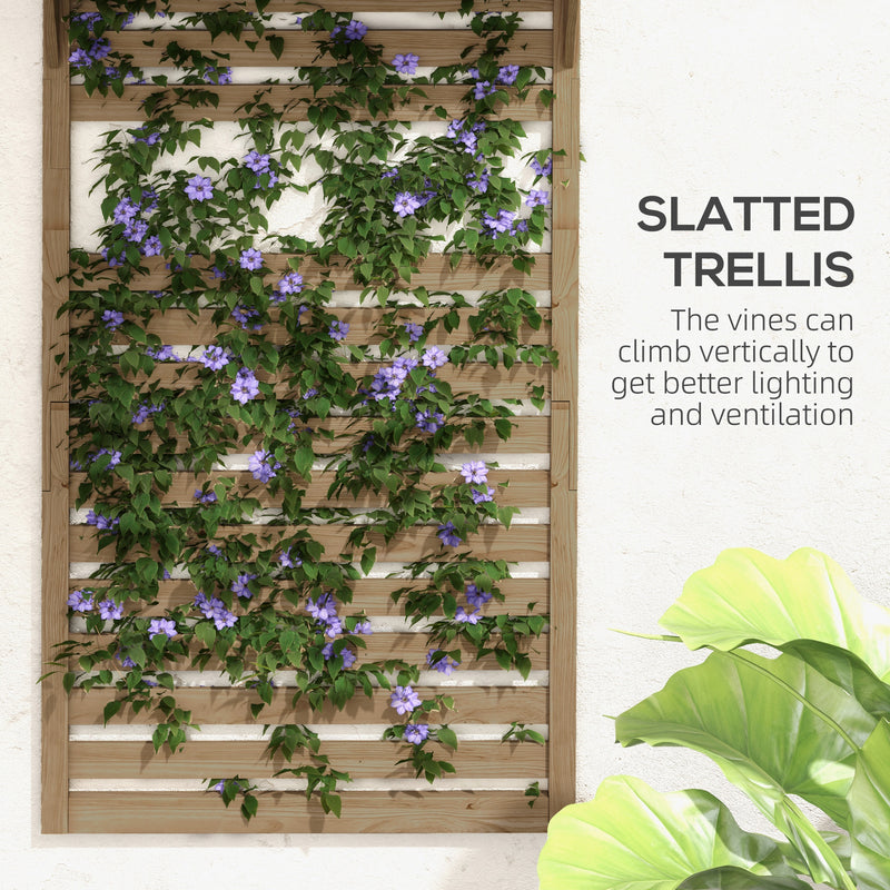 Set of 2 Wall Mounted Fir Wood Plant Stands With Trellis Shelves For Balcony Or Patio