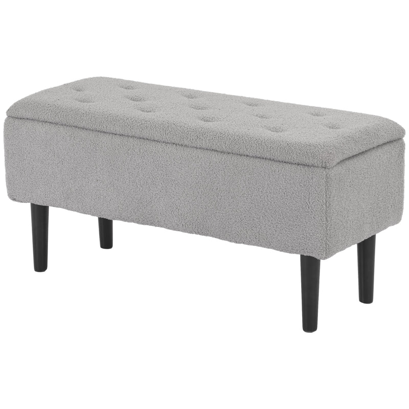 Fabric Storage Ottoman Bench With Wooden Legs For Bedroom Or Lounge 47L Capacity, Grey