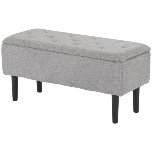 Fabric Storage Ottoman Bench With Wooden Legs For Bedroom Or Lounge 47L Capacity, Grey
