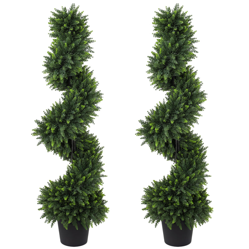 Artificial Spiral Cypress Trees Set of 2 for Easy Tidy Entrance 120 cm Deep Green Homcom