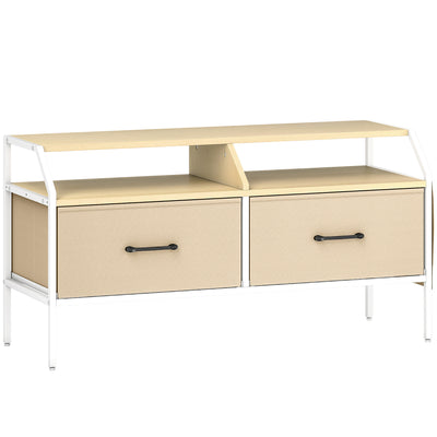 TV Stand Cabinet for 55 Inch TVs with Storage Drawers and Shelves for Living Room, Natural Wood
