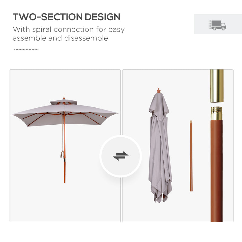 Grey 3 x 3m Garden Umbrella Large Outdoor Parasol with Double Tier Canopy by Outsunny