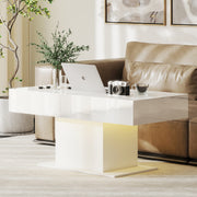 Extendable Coffee Table with LED Lighting and Hidden Storage for Living Room High Gloss White AOSOM