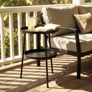 Small Two Tier Garden Side Table for Balconies and Patios with Adjustable Feet Black Outsunny