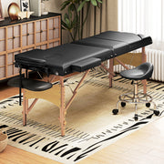 Black Foldable Massage Table with Beech Wood Legs Ideal for Home or Mobile Therapists