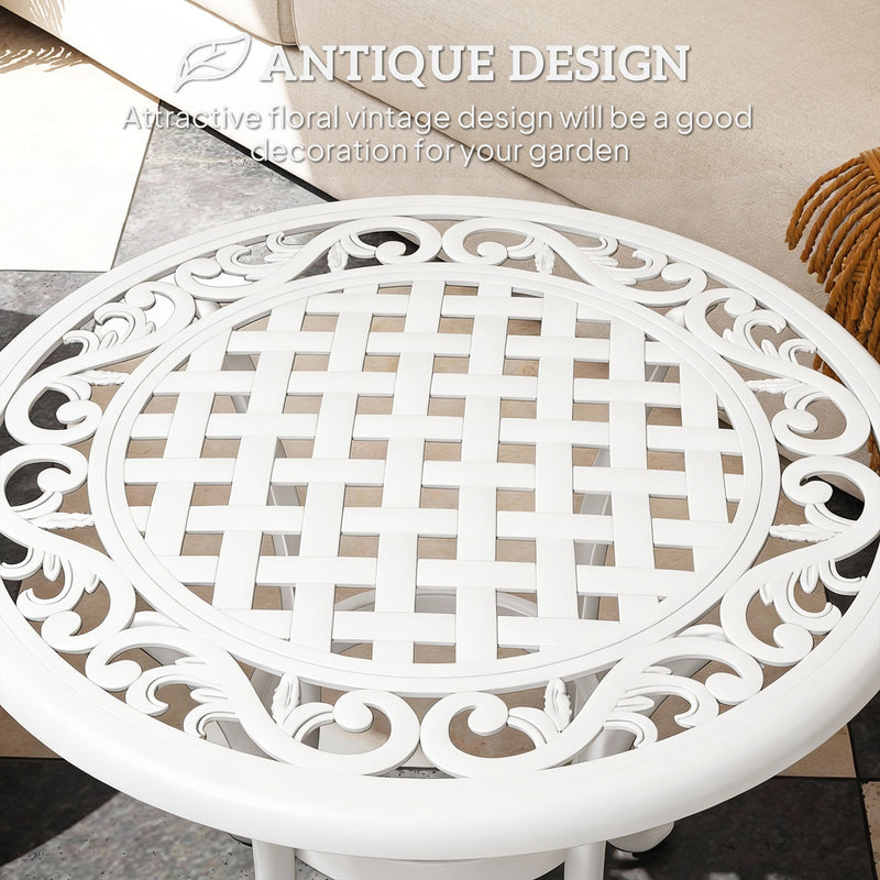 Garden Side Table Cast Aluminium Rust Resistant with Adjustable Feet White Outsunny