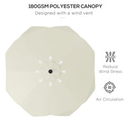 Cream 3m Solar Garden Parasol With LED Lights And Tilt Crank For Patio Or Decking