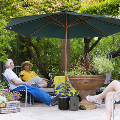 Dark Green 3m Wooden Garden Parasol With Pulley System For Stylish Patio Shade