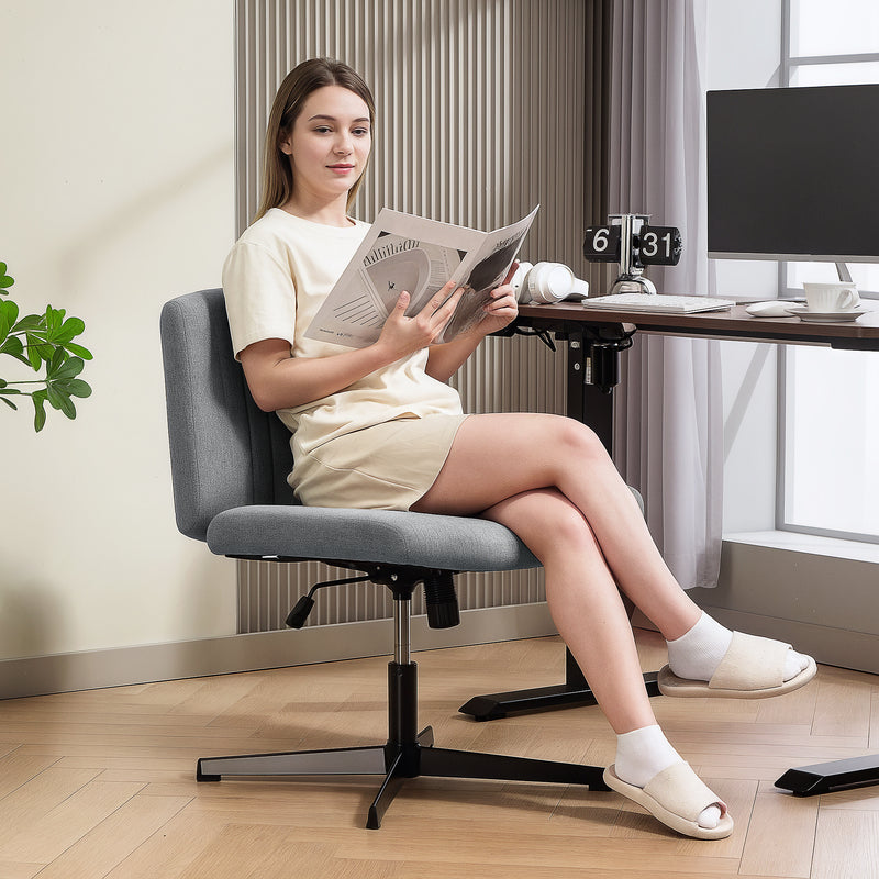 Armless Swivel Office Chair With Wide Seat And Height Adjustment For Home Use Grey