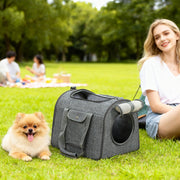 Foldable Cat Carrier Bag with Shoulder Strap and Removable Mat for Small Pets, Grey AOSOM