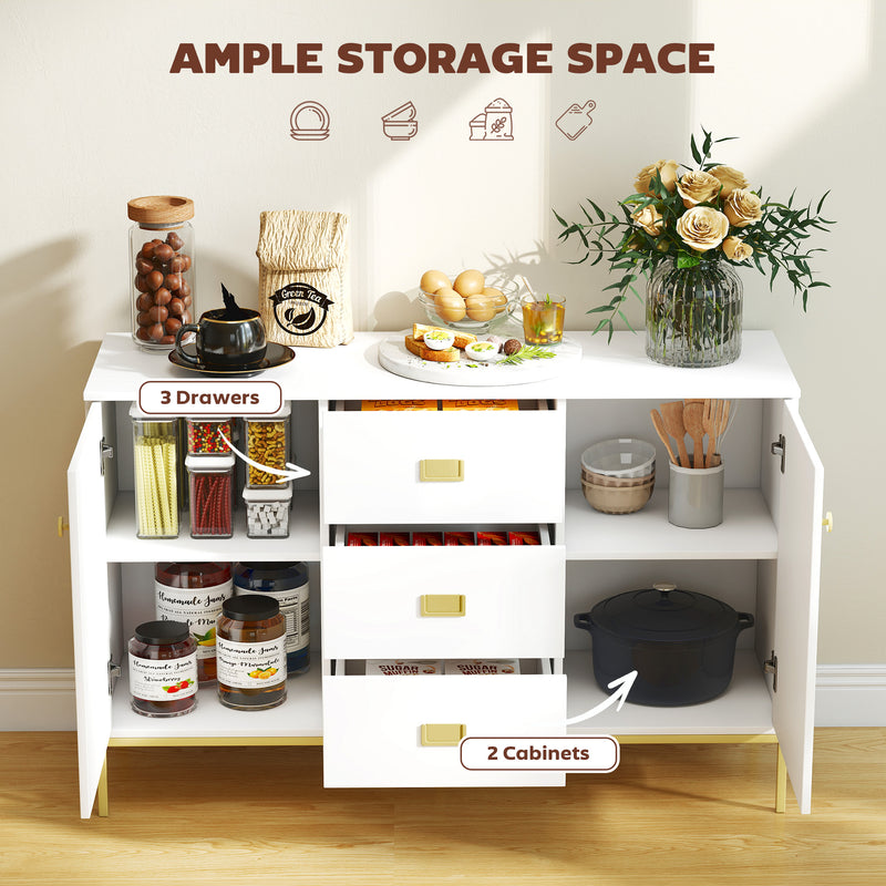 Sideboard with Adjustable Shelves and Drawers for Tidy Lounge or Dining Room Storage White
