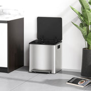 Double Bin For Kitchen Bin with Dual Compartments for Rubbish and Recycling, Stainless Steel, Silver Homcom