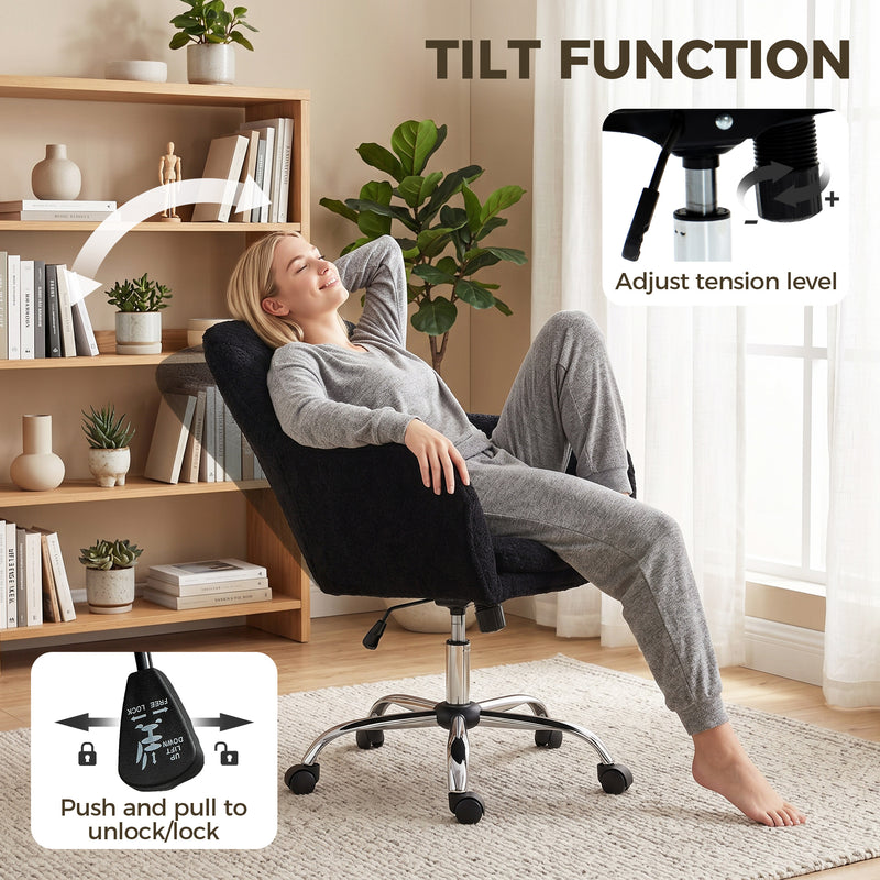 Office Chair with Adjustable Height and Soft Flannel Upholstery for Home Working Black