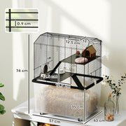 Three-Tier Gerbil and Hamster Cage With Wheels Deep Base Water Bottle by PawHut