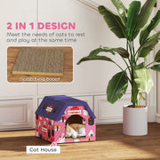 2 in 1 Cardboard Cat House with Scratching Board for Indoor Cats, Pink AOSOM