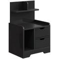 Homcom black wood effect bedside table with 2 drawers and open shelves, studio shot