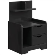 Homcom black wood effect bedside table with 2 drawers and open shelves, studio shot