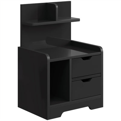 Homcom black wood effect bedside table with 2 drawers and open shelves, studio shot