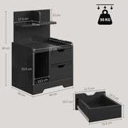 Dimensions diagram showing the 40 x 30 x 60 cm bedside table, drawer size and 30 kg weight capacity